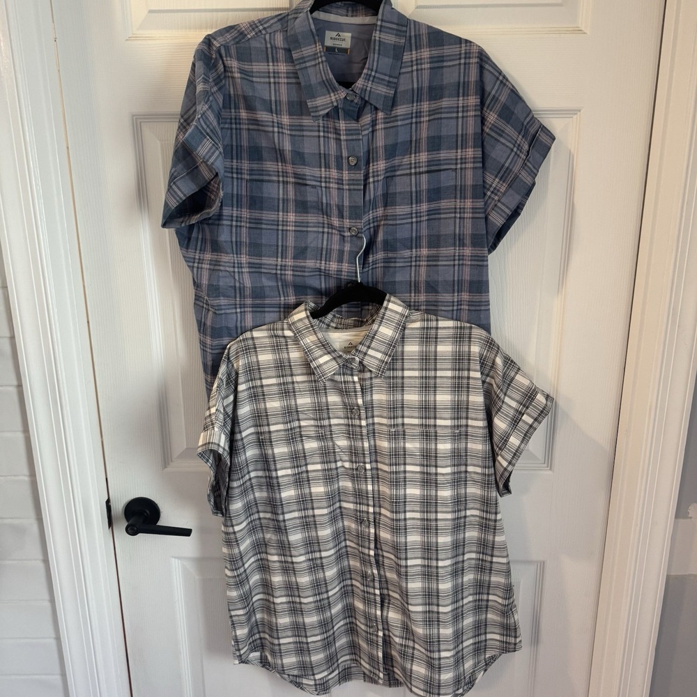 Lot of 2 Ridgecut Toughwear Plaid Short Sleeve Button-down Shirt women's sz L